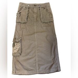 Pure Color Cargo Skirt Brown Stripes Size 27 side splits y2k